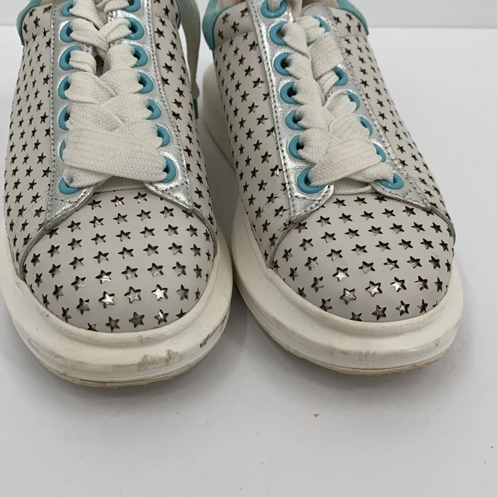 Hollie Watman Star Gazing sneakers white leather silver shoe platform women 8.5